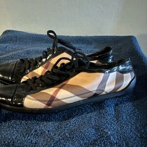 Burberry Beige Check Low-Top Sneakers with Black Trim